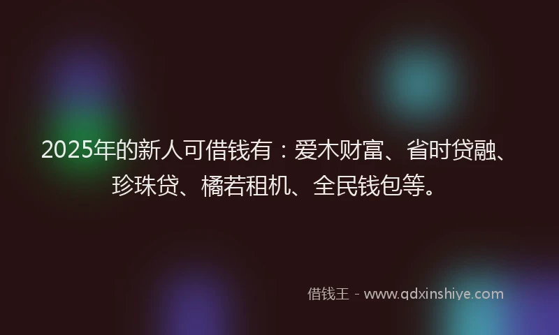 2025年的新人可借钱有：爱木财富、省时贷融、珍珠贷、橘若租机、全民钱包等。
