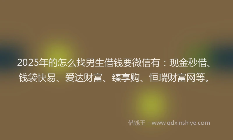2025年的怎么找男生借钱要微信有：现金秒借、钱袋快易、爱达财富、臻享购、恒瑞财富网等。