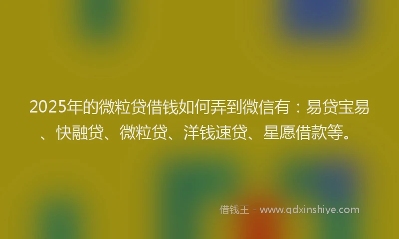 2025年的微粒贷借钱如何弄到微信有：易贷宝易、快融贷、微粒贷、洋钱速贷、星愿借款等。