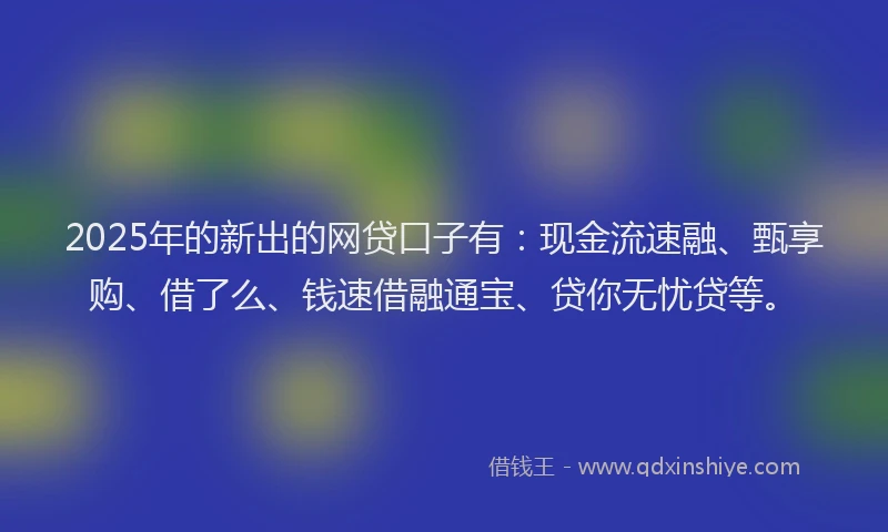 2025年的新出的网贷口子有：现金流速融、甄享购、借了么、钱速借融通宝、贷你无忧贷等。
