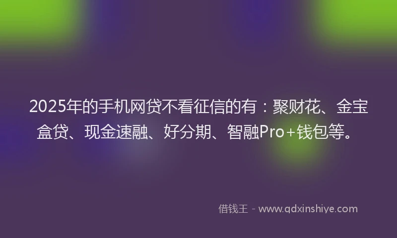 2025年的手机网贷不看征信的有：聚财花、金宝盒贷、现金速融、好分期、智融Pro+钱包等。
