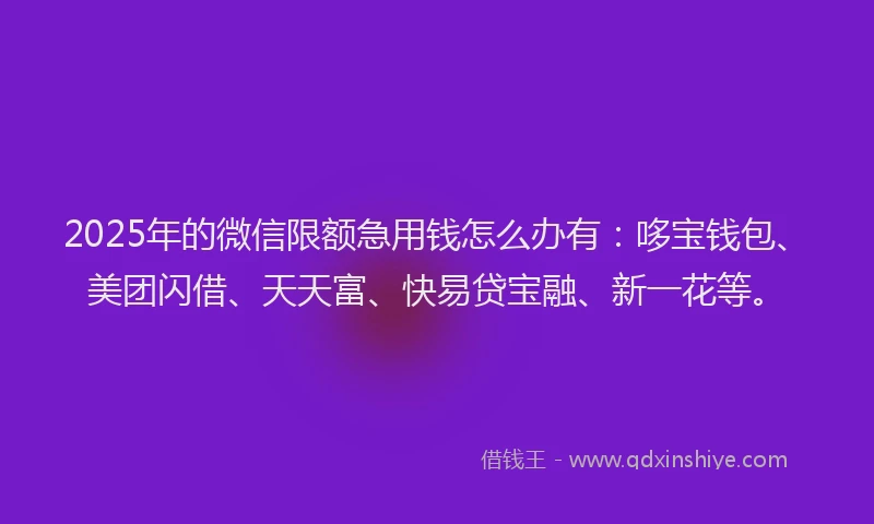 2025年的微信限额急用钱怎么办有：哆宝钱包、美团闪借、天天富、快易贷宝融、新一花等。