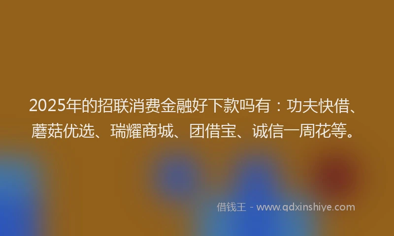 2025年的招联消费金融好下款吗有：功夫快借、蘑菇优选、瑞耀商城、团借宝、诚信一周花等。