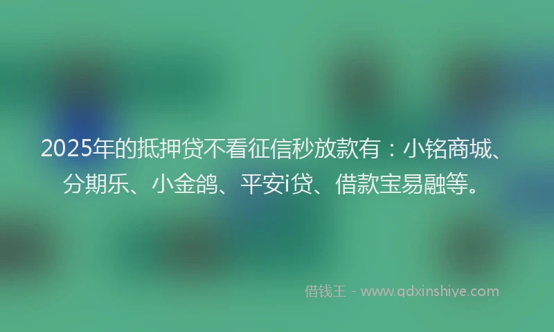 2025年的抵押贷不看征信秒放款有：小铭商城、分期乐、小金鸽、平安i贷、借款宝易融等。