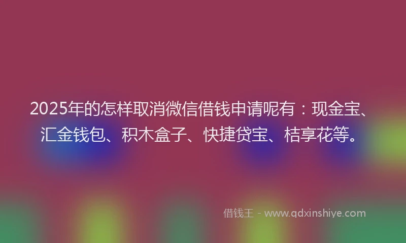 2025年的怎样取消微信借钱申请呢有：现金宝、汇金钱包、积木盒子、快捷贷宝、桔享花等。