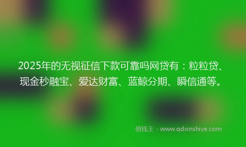 2025年的无视征信下款可靠吗网贷有：粒粒贷、现金秒融宝、爱达财富、蓝鲸分期、瞬信通等。