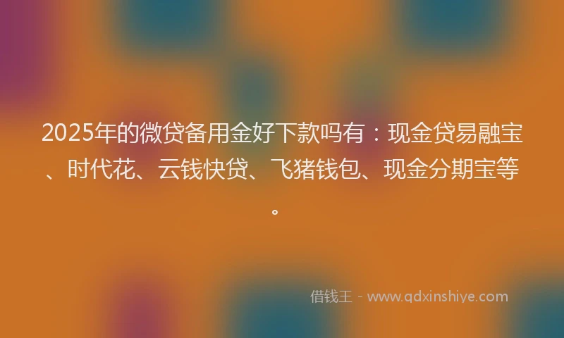 2025年的微贷备用金好下款吗有：现金贷易融宝、时代花、云钱快贷、飞猪钱包、现金分期宝等。