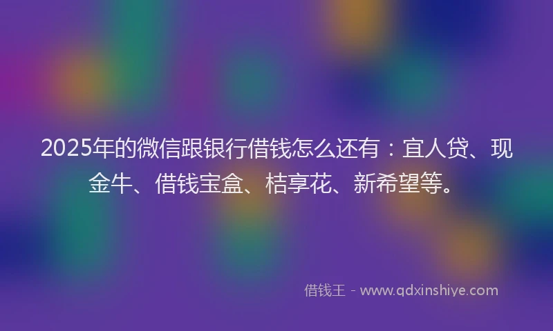 2025年的微信跟银行借钱怎么还有：宜人贷、现金牛、借钱宝盒、桔享花、新希望等。