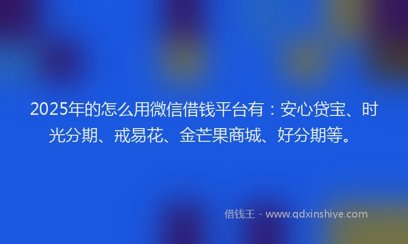 2025年的怎么用微信借钱平台有：安心贷宝、时光分期、戒易花、金芒果商城、好分期等。