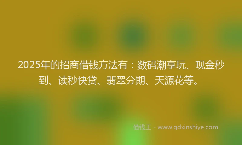 2025年的招商借钱方法有：数码潮享玩、现金秒到、读秒快贷、翡翠分期、天源花等。