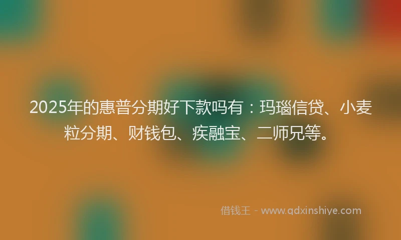 2025年的惠普分期好下款吗有：玛瑙信贷、小麦粒分期、财钱包、疾融宝、二师兄等。