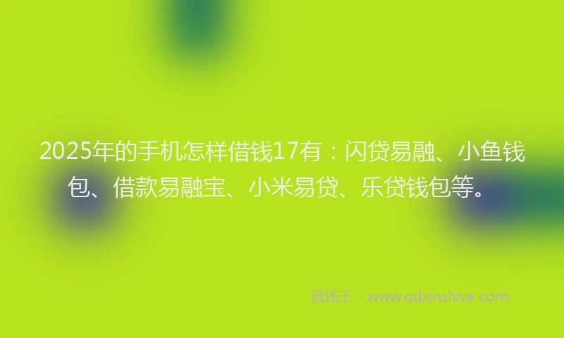 2025年的手机怎样借钱17有：闪贷易融、小鱼钱包、借款易融宝、小米易贷、乐贷钱包等。