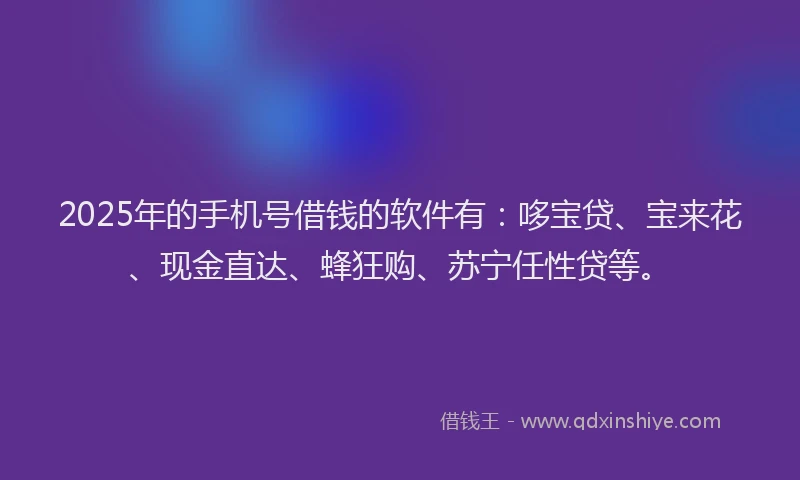 2025年的手机号借钱的软件有：哆宝贷、宝来花、现金直达、蜂狂购、苏宁任性贷等。