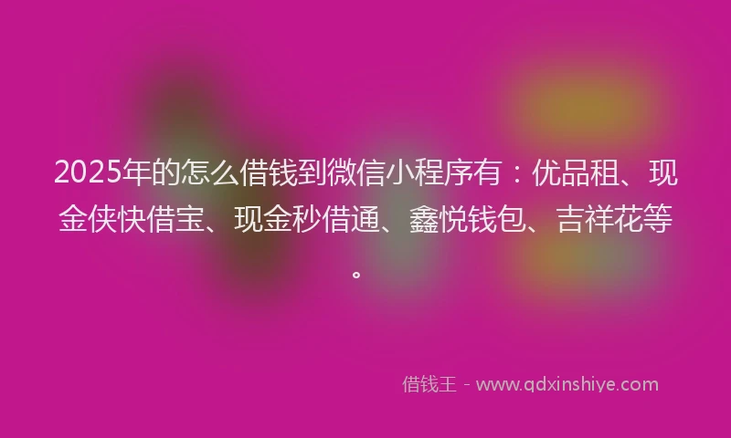 2025年的怎么借钱到微信小程序有：优品租、现金侠快借宝、现金秒借通、鑫悦钱包、吉祥花等。