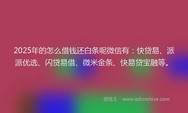 2025年的怎么借钱还白条呢微信有：快贷易、派派优选、闪贷易借、微米金条、快易贷宝融等。