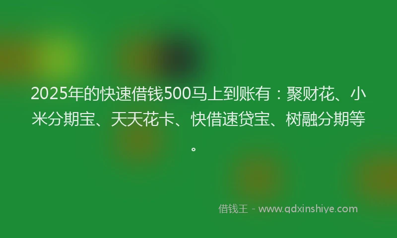 2025年的快速借钱500马上到账有：聚财花、小米分期宝、天天花卡、快借速贷宝、树融分期等。