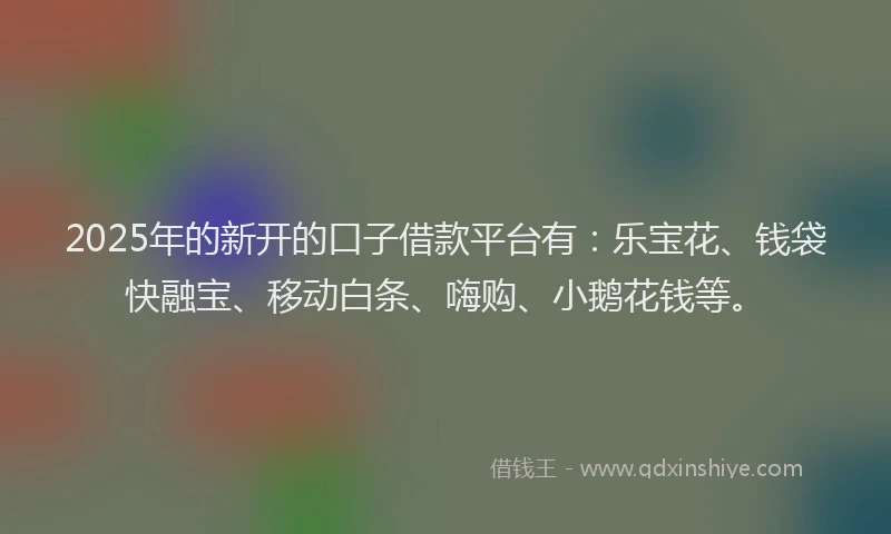2025年的新开的口子借款平台有：乐宝花、钱袋快融宝、移动白条、嗨购、小鹅花钱等。