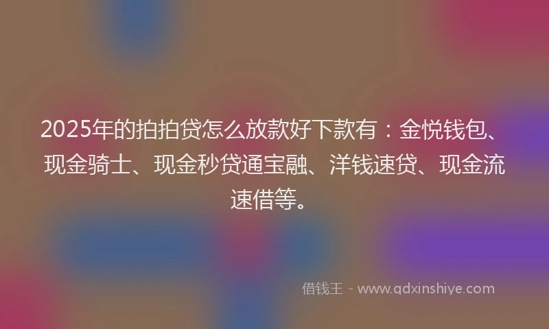 2025年的拍拍贷怎么放款好下款有：金悦钱包、现金骑士、现金秒贷通宝融、洋钱速贷、现金流速借等。