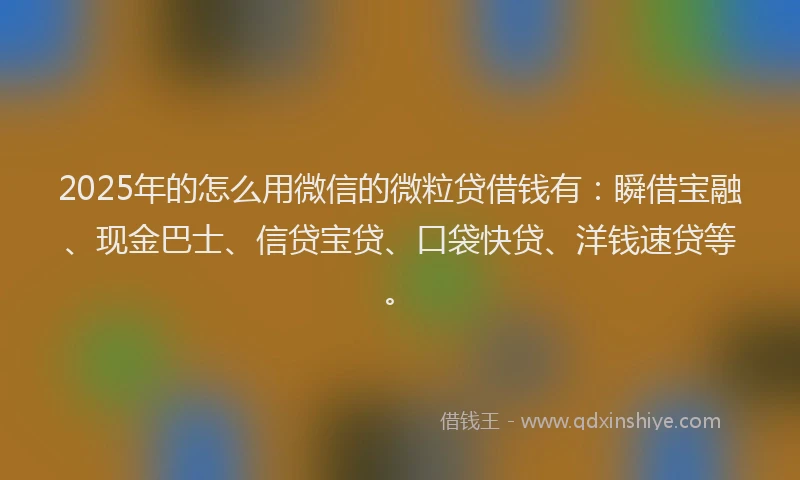 2025年的怎么用微信的微粒贷借钱有：瞬借宝融、现金巴士、信贷宝贷、口袋快贷、洋钱速贷等。