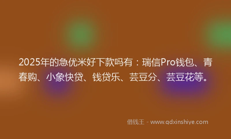 2025年的急优米好下款吗有：瑞信Pro钱包、青春购、小象快贷、钱贷乐、芸豆分、芸豆花等。