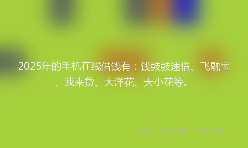 2025年的手机在线借钱有：钱鼓鼓速借、飞融宝、我来贷、大洋花、天小花等。