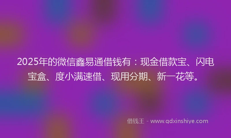 2025年的微信鑫易通借钱有：现金借款宝、闪电宝盒、度小满速借、现用分期、新一花等。