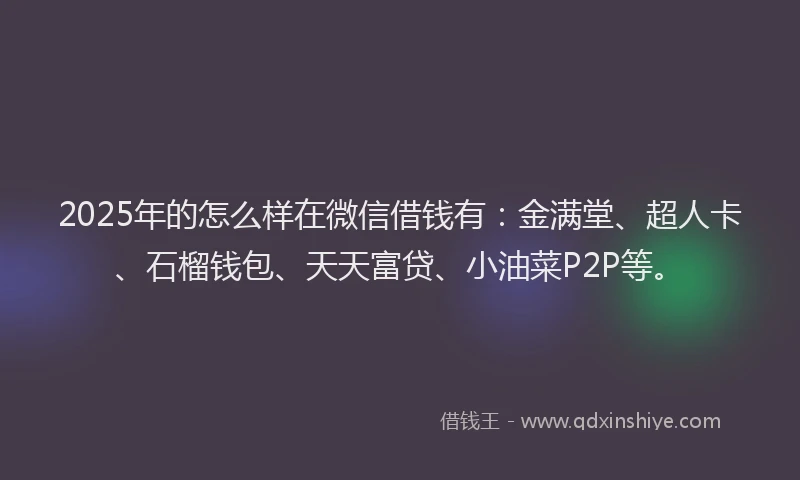 2025年的怎么样在微信借钱有：金满堂、超人卡、石榴钱包、天天富贷、小油菜P2P等。