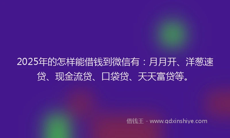 2025年的怎样能借钱到微信有：月月开、洋葱速贷、现金流贷、口袋贷、天天富贷等。