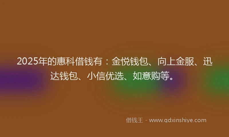 2025年的惠科借钱有：金悦钱包、向上金服、迅达钱包、小信优选、如意购等。
