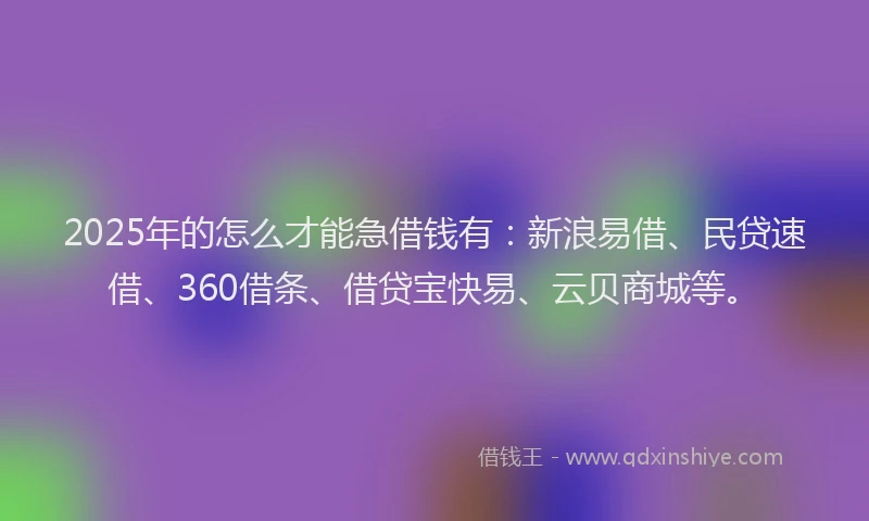 2025年的怎么才能急借钱有：新浪易借、民贷速借、360借条、借贷宝快易、云贝商城等。