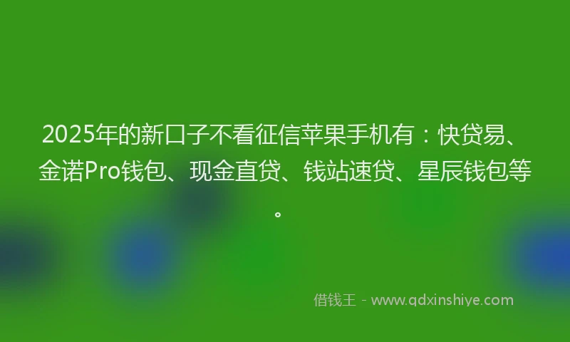 2025年的新口子不看征信苹果手机有：快贷易、金诺Pro钱包、现金直贷、钱站速贷、星辰钱包等。
