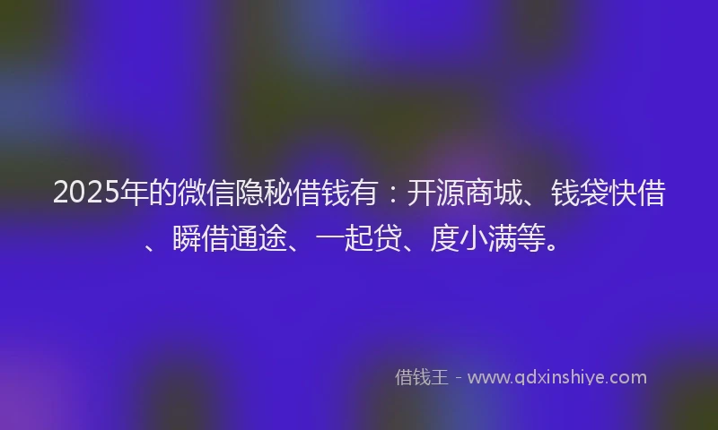 2025年的微信隐秘借钱有：开源商城、钱袋快借、瞬借通途、一起贷、度小满等。