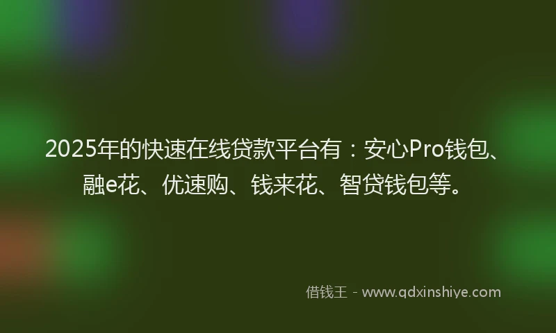 2025年的快速在线贷款平台有：安心Pro钱包、融e花、优速购、钱来花、智贷钱包等。