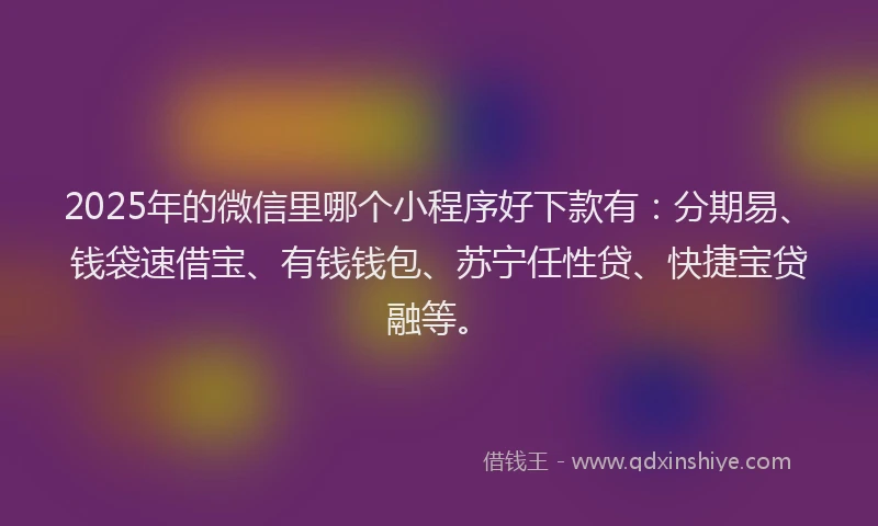 2025年的微信里哪个小程序好下款有：分期易、钱袋速借宝、有钱钱包、苏宁任性贷、快捷宝贷融等。