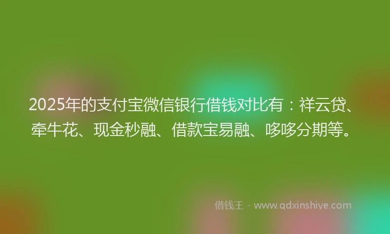 2025年的支付宝微信银行借钱对比有：祥云贷、牵牛花、现金秒融、借款宝易融、哆哆分期等。