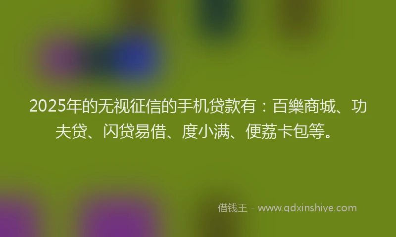 2025年的无视征信的手机贷款有：百樂商城、功夫贷、闪贷易借、度小满、便荔卡包等。