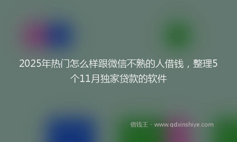 2025年热门怎么样跟微信不熟的人借钱，整理5个11月独家贷款的软件