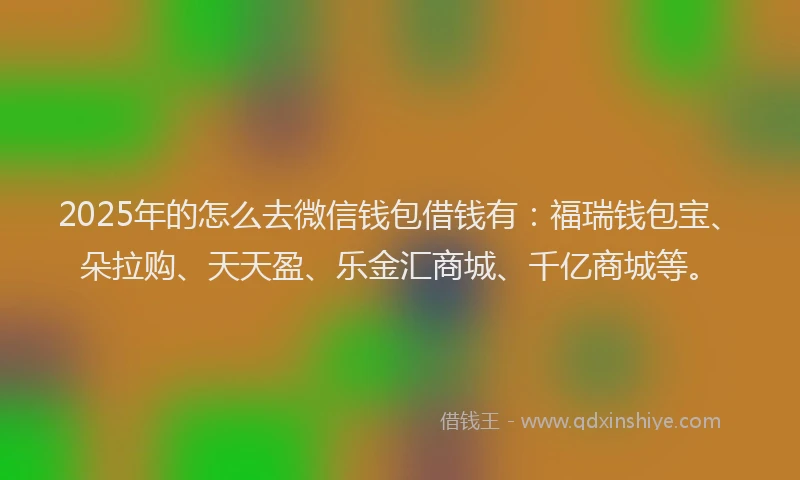 2025年的怎么去微信钱包借钱有：福瑞钱包宝、朵拉购、天天盈、乐金汇商城、千亿商城等。