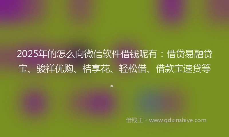 2025年的怎么向微信软件借钱呢有：借贷易融贷宝、骏祥优购、桔享花、轻松借、借款宝速贷等。