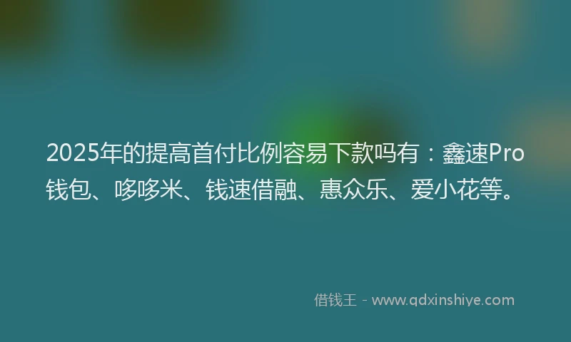 2025年的提高首付比例容易下款吗有：鑫速Pro钱包、哆哆米、钱速借融、惠众乐、爱小花等。