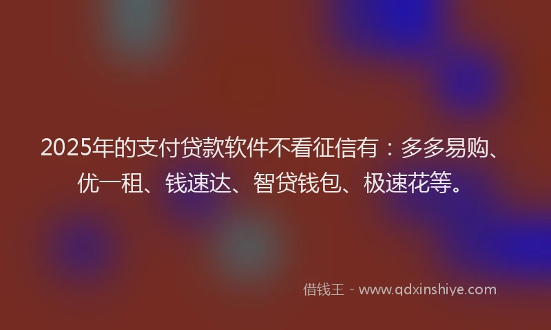 2025年的支付贷款软件不看征信有：多多易购、优一租、钱速达、智贷钱包、极速花等。