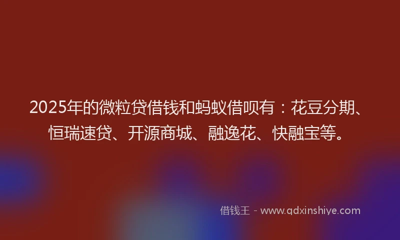 2025年的微粒贷借钱和蚂蚁借呗有：花豆分期、恒瑞速贷、开源商城、融逸花、快融宝等。
