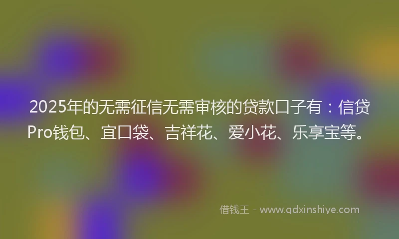 2025年的无需征信无需审核的贷款口子有：信贷Pro钱包、宜口袋、吉祥花、爱小花、乐享宝等。