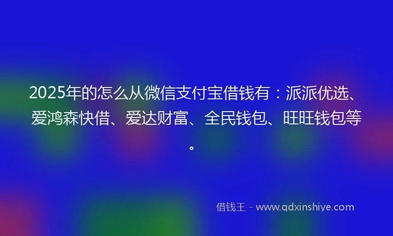 2025年的怎么从微信支付宝借钱有：派派优选、爱鸿森快借、爱达财富、全民钱包、旺旺钱包等。