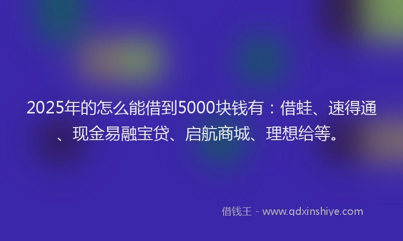 2025年的怎么能借到5000块钱有：借蛙、速得通、现金易融宝贷、启航商城、理想给等。