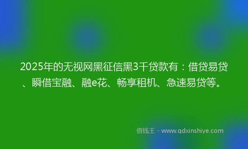 2025年的无视网黑征信黑3千贷款有：借贷易贷、瞬借宝融、融e花、畅享租机、急速易贷等。