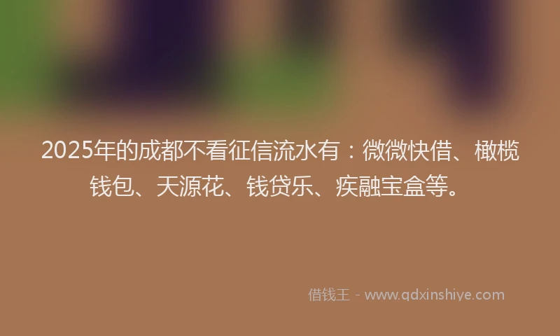 2025年的成都不看征信流水有：微微快借、橄榄钱包、天源花、钱贷乐、疾融宝盒等。