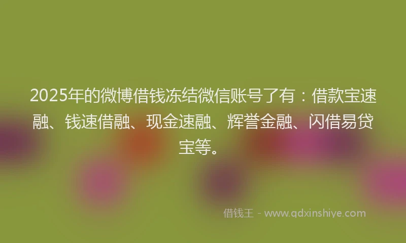 2025年的微博借钱冻结微信账号了有：借款宝速融、钱速借融、现金速融、辉誉金融、闪借易贷宝等。
