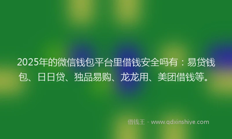 2025年的微信钱包平台里借钱安全吗有：易贷钱包、日日贷、独品易购、龙龙用、美团借钱等。