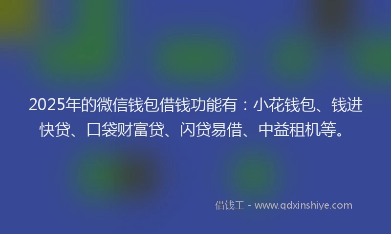 2025年的微信钱包借钱功能有：小花钱包、钱进快贷、口袋财富贷、闪贷易借、中益租机等。